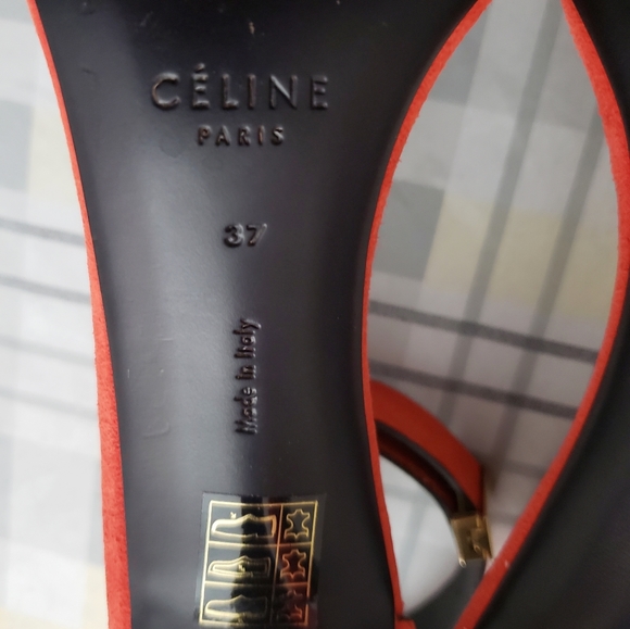 Celine Paris Red Suede Heels Italy Gold Clasp Cute - Picture 7 of 16